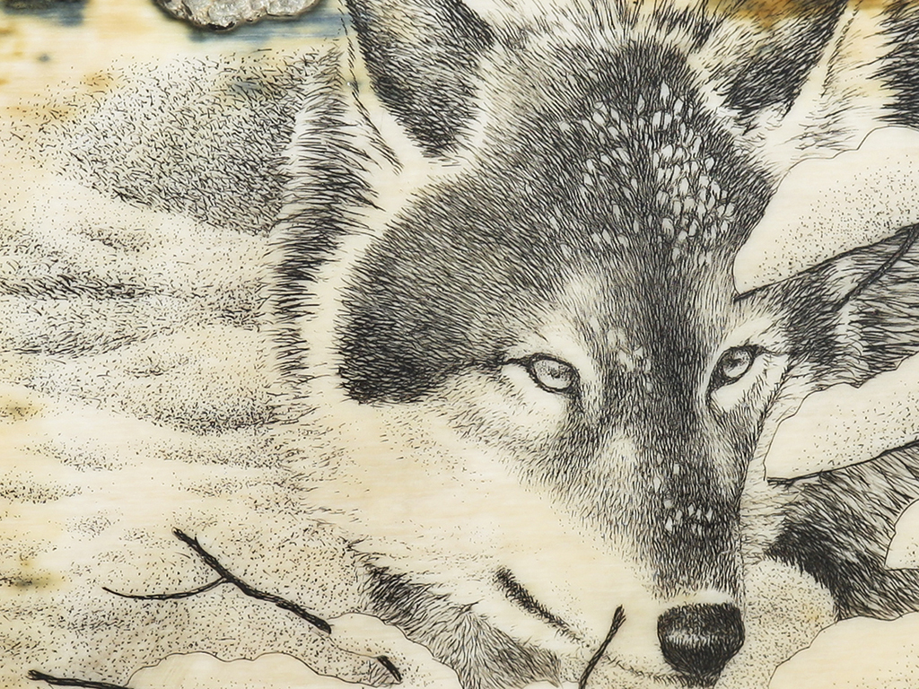 David Adams Scrimshaw - Winter Wolf Hunting - Scrimshaw Collector