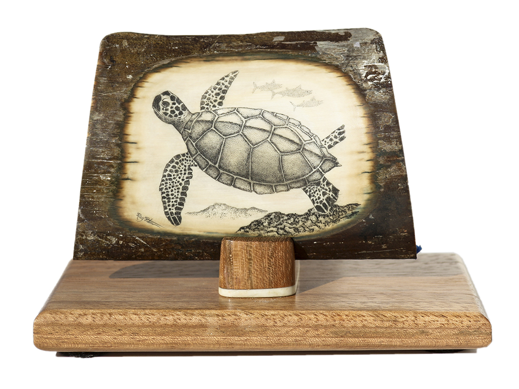 Ray Peters Scrimshaw - Sea Turtle and Tuna