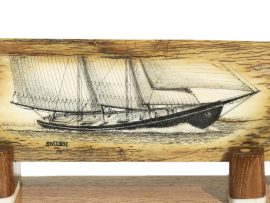 David Smith Scrimshaw - Racing Schooner Closeup