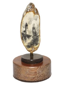 Gerry Dupont Scrimshaw - Lighthouse and Schooner