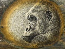 David Smith Scrimshaw - Thoughtful Silverback