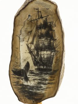 Gerry Dupont Scrimshaw - Whaler and Sounding Whale