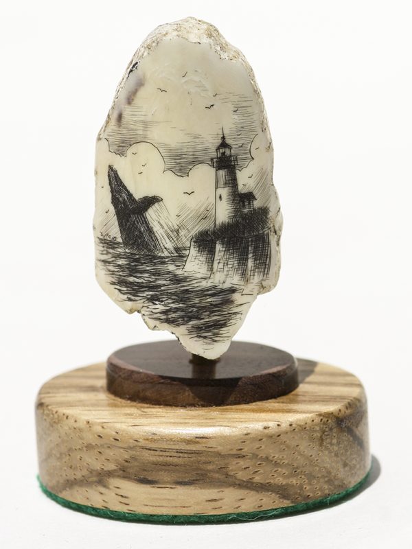 Gerry Dupont Scrimshaw - Whale and Lighthouse