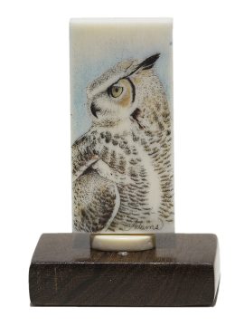 D. Adams Scrimshaw - Great Horned Owl Domino - Scrimshaw Collector