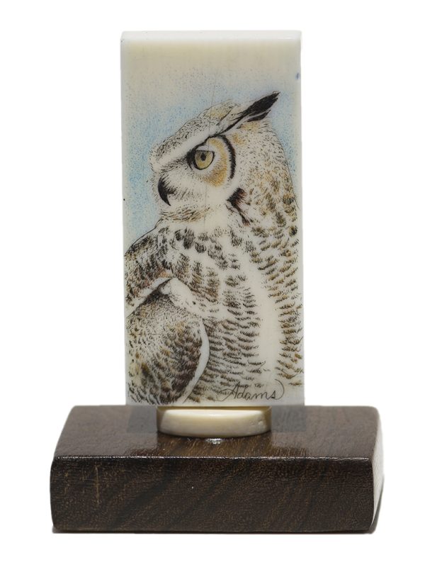 D. Adams Scrimshaw - Great Horned Owl Domino - Scrimshaw Collector