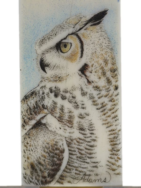 D. Adams Scrimshaw - Great Horned Owl Domino - Scrimshaw Collector