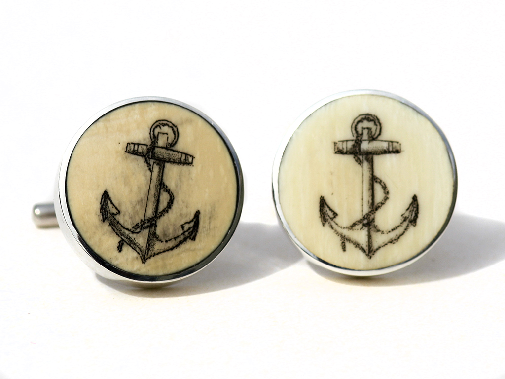 David Smith Scrimshaw - Ship's Anchor Cufflinks