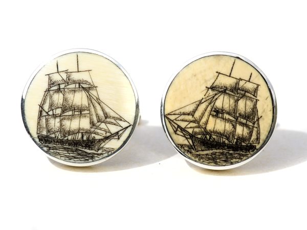 David Smith Scrimshaw - Clipper Ship Cufflinks