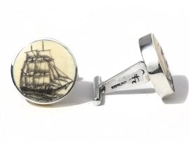 David Smith Scrimshaw - Clipper Ship Cufflinks