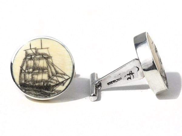 David Smith Scrimshaw - Clipper Ship Cufflinks