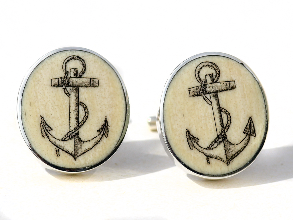 David Smith Scrimshaw - Ship’s Anchor Cufflinks