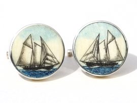 David Smith Scrimshaw - Schooner Cufflinks