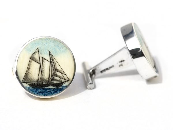 David Smith Scrimshaw - Schooner Cufflinks