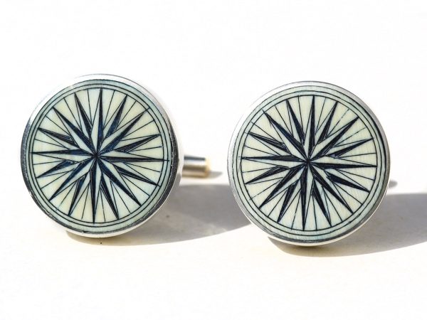 David Smith Scrimshaw - Compass Rose Cufflinks