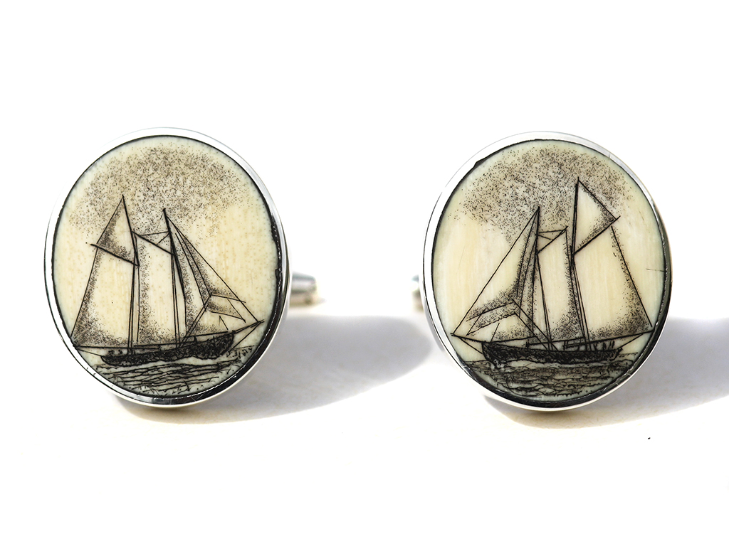 David Smith Scrimshaw - Schooner Cufflinks