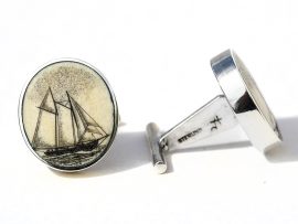 David Smith Scrimshaw - Schooner Cufflinks