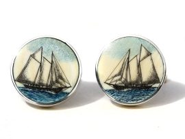 David Smith Scrimshaw - Schooner Cufflinks