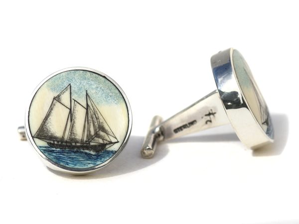 David Smith Scrimshaw - Schooner Cufflinks