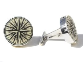 David Smith Scrimshaw - Compass Rose Cufflinks