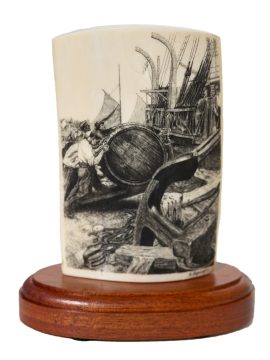 Gerry Dupont Scrimshaw - Loading Whale Oil Barrel