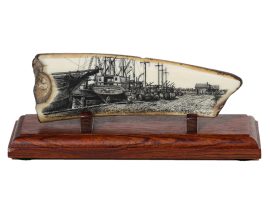 Gerry Dupont Scrimshaw - Whalers at New Bedford Wharf