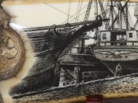 Gerry Dupont Scrimshaw - Whalers at New Bedford Wharf