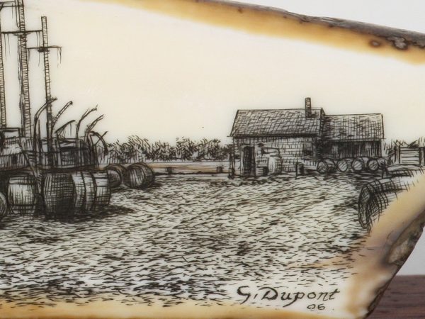 Gerry Dupont Scrimshaw - Whalers at New Bedford Wharf