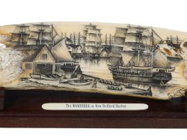 James W. Lee Scrimshaw - The WANDERER in New Bedford Harbor