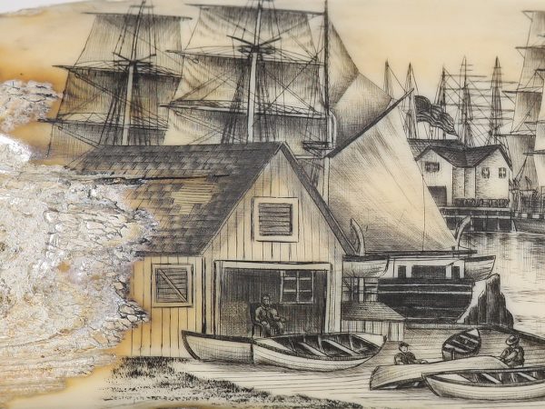 James W. Lee Scrimshaw - The WANDERER in New Bedford Harbor