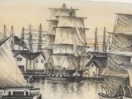 James W. Lee Scrimshaw - The WANDERER in New Bedford Harbor