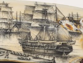 James W. Lee Scrimshaw - The WANDERER in New Bedford Harbor