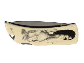 D. Adams Scrimshaw - Nude Portrait on Boker Knife