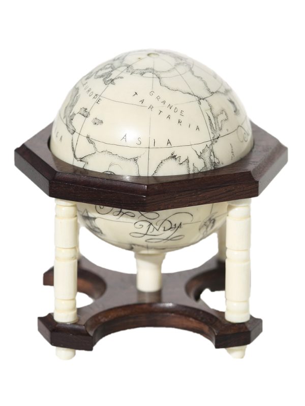 David Adams Scrimshaw - Scrimshaw Globe on Ivory Cue Ball