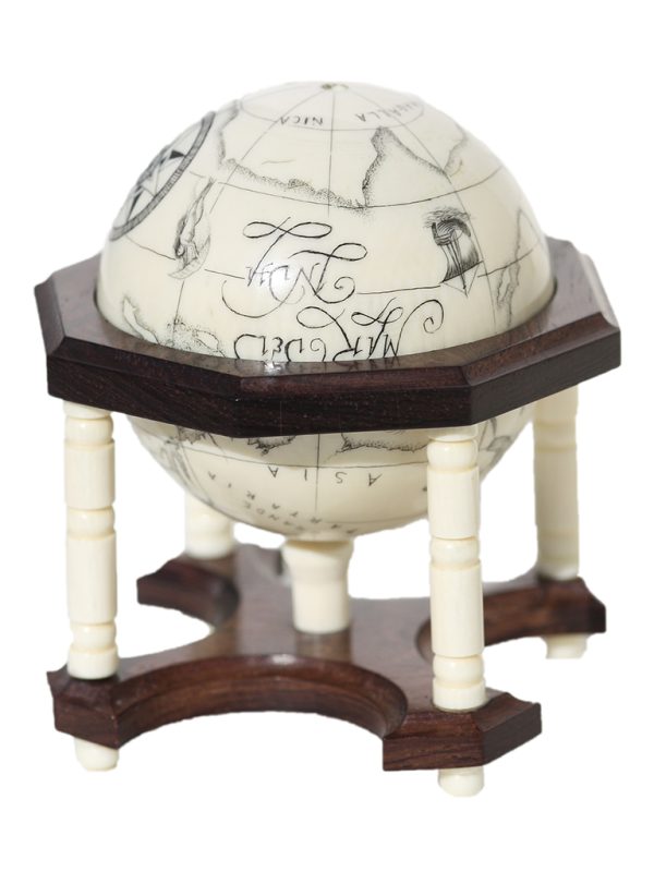 David Adams Scrimshaw - Scrimshaw Globe on Ivory Cue Ball