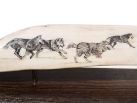 C.L. Sanborn Scrimshaw - Wolf Pack and Caribou