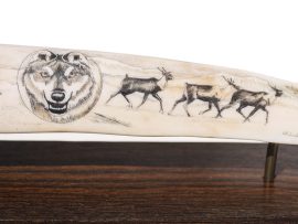 C.L. Sanborn Scrimshaw - Wolf Pack and Caribou