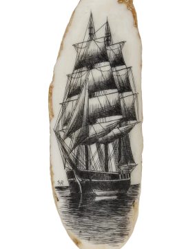 Salman Rashidi Scrimshaw - Clipper Ship at Anchor