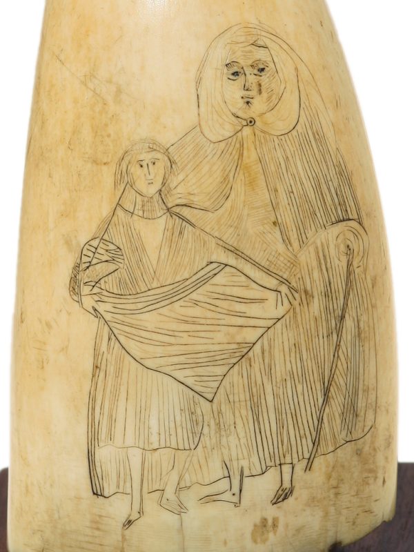 Unknown Artist - Antique Scrimshaw Woman and Child