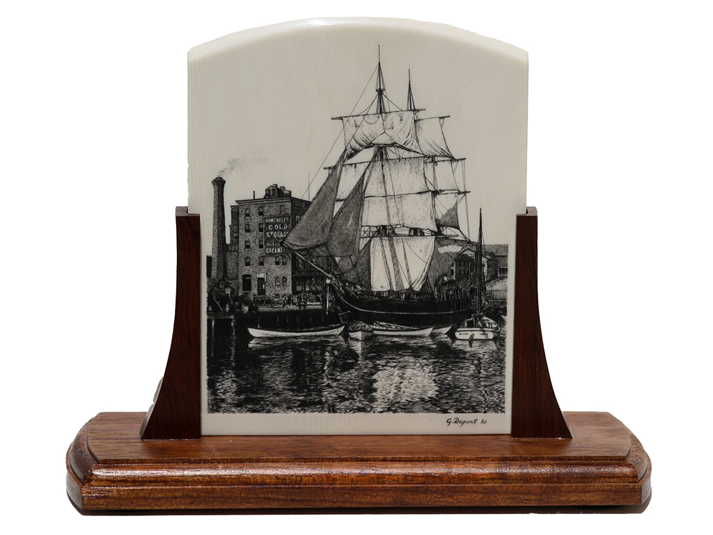 Gerry Dupont Scrimshaw - Bark Bertha at New Bedford - Scrimshaw Collector