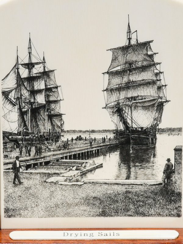 Gerry Dupont Scrimshaw - Whalers Drying Sails