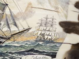 Chris Lehwalder Scrimshaw - Clipper Ships in Heavy Seas - Scrimshaw Collector