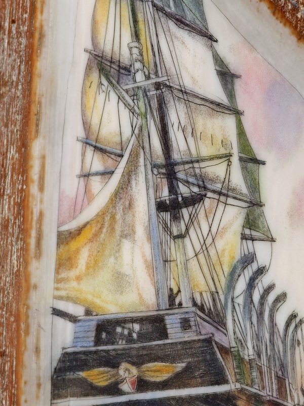 Chris Lehwalder Scrimshaw - Lowering Whaleboats