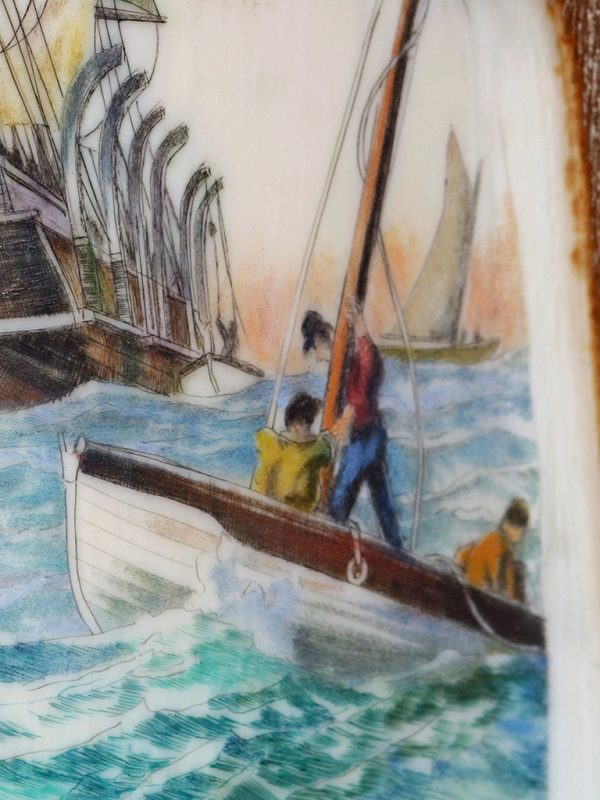 Chris Lehwalder Scrimshaw - Lowering Whaleboats
