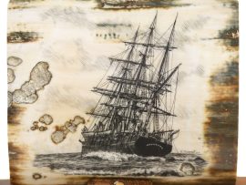 Gerry Dupont Scrimshaw - Whaleship, Wanderer, Stranded on the Rocks of Cuttyhunk Island, 1924