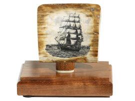 Gerry Dupont Scrimshaw- Medium Clipper Southern Cross Leaving Boston Harbor - Scrimshaw Collector