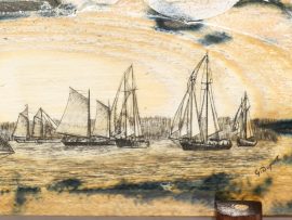 Gerry Dupont Scrimshaw - Windjammer Racing on Penobscot Bay - Scrimshaw Collector