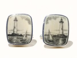 David Adams Scrimshaw - Lighthouse with Sailboat Cufflinks - Lighthouse with Sailboat Cufflinks