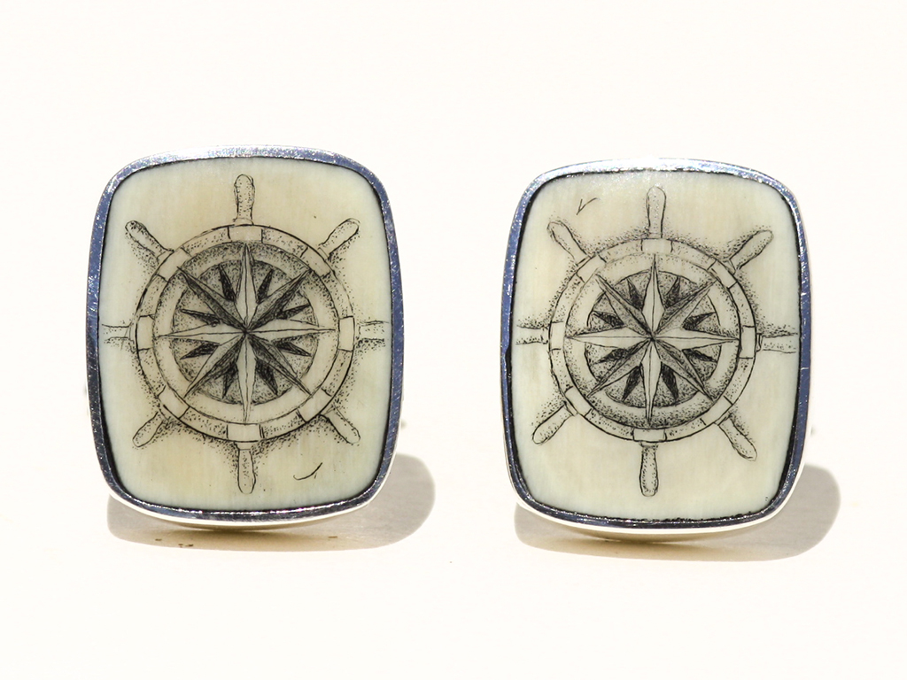 David Adams Scrimshaw - Captain's Wheel Cufflnks