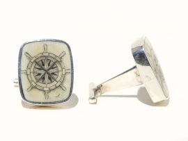 David Adams Scrimshaw - Captain's Wheel Cufflnks