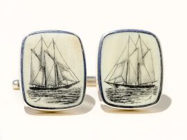 David Adams Scrimshaw - Schooner Cufflinks